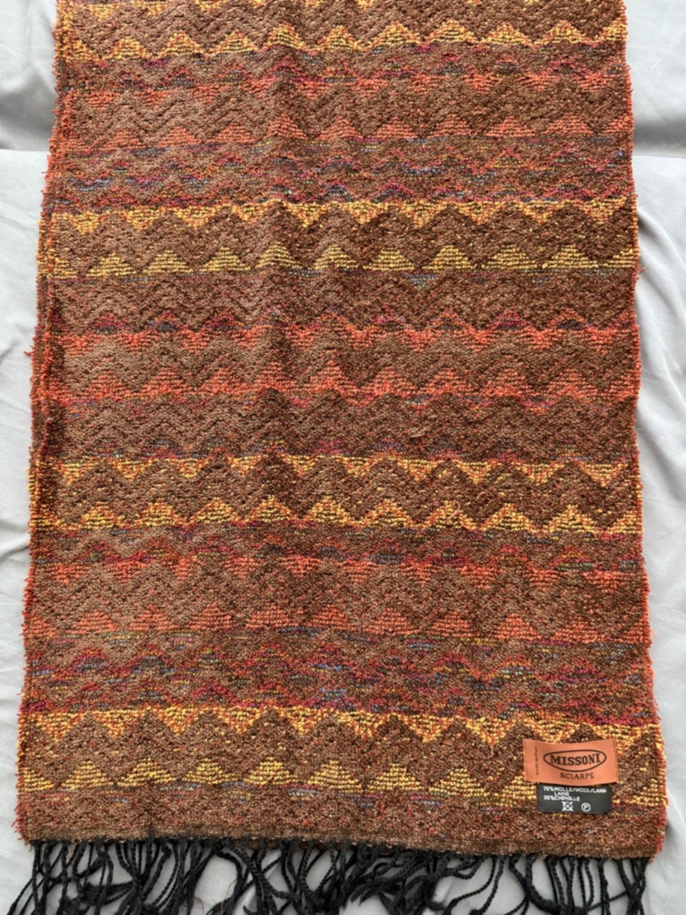 Missoni Brown Multicolor Zigzag Wool Scarf